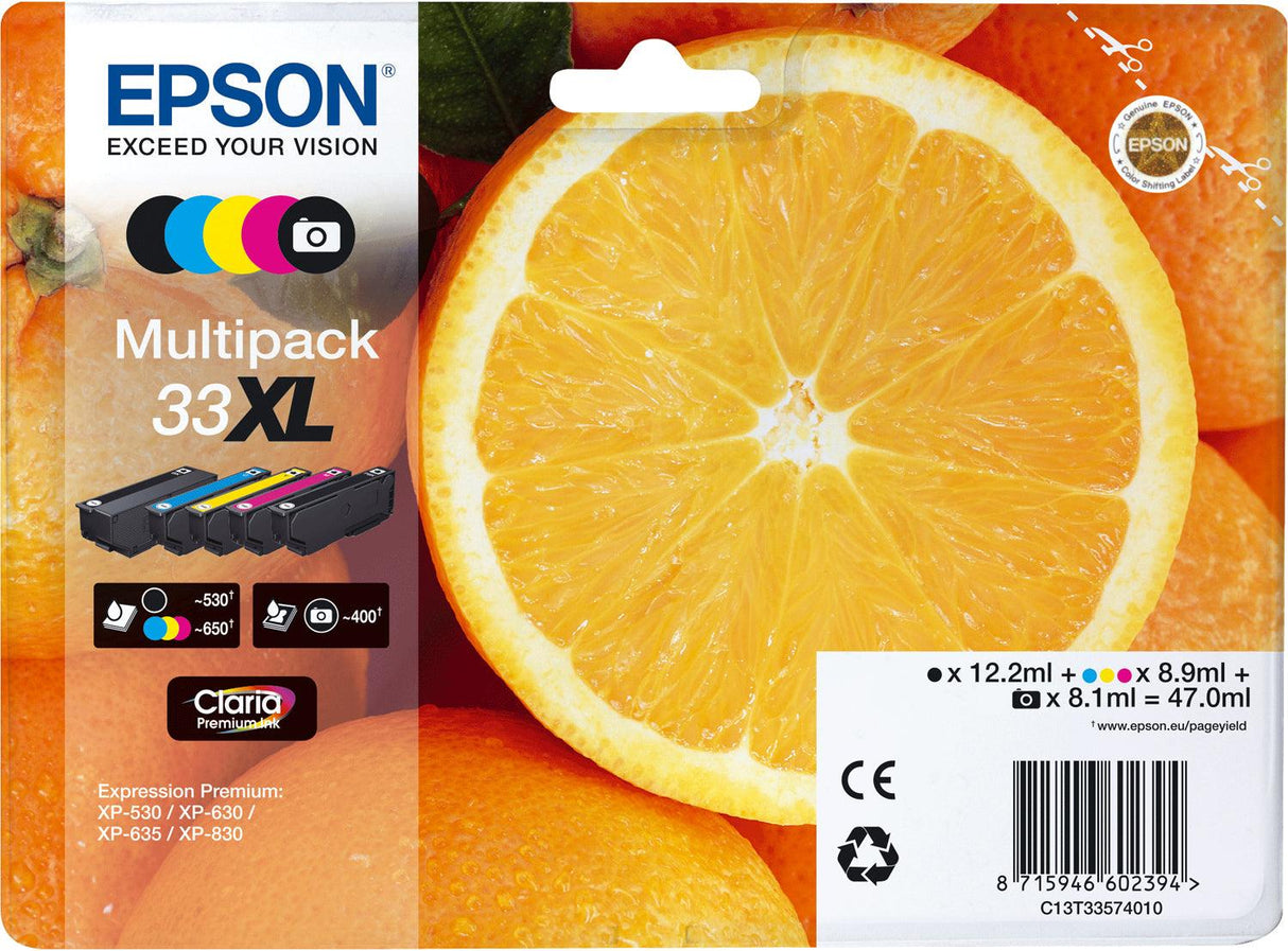 Epson Oranges C13T33574011 blækpatron 1 stk Original Højt (XL) udbytte Sort, Foto sort, Blå, Magenta, Gul - DANVIVO