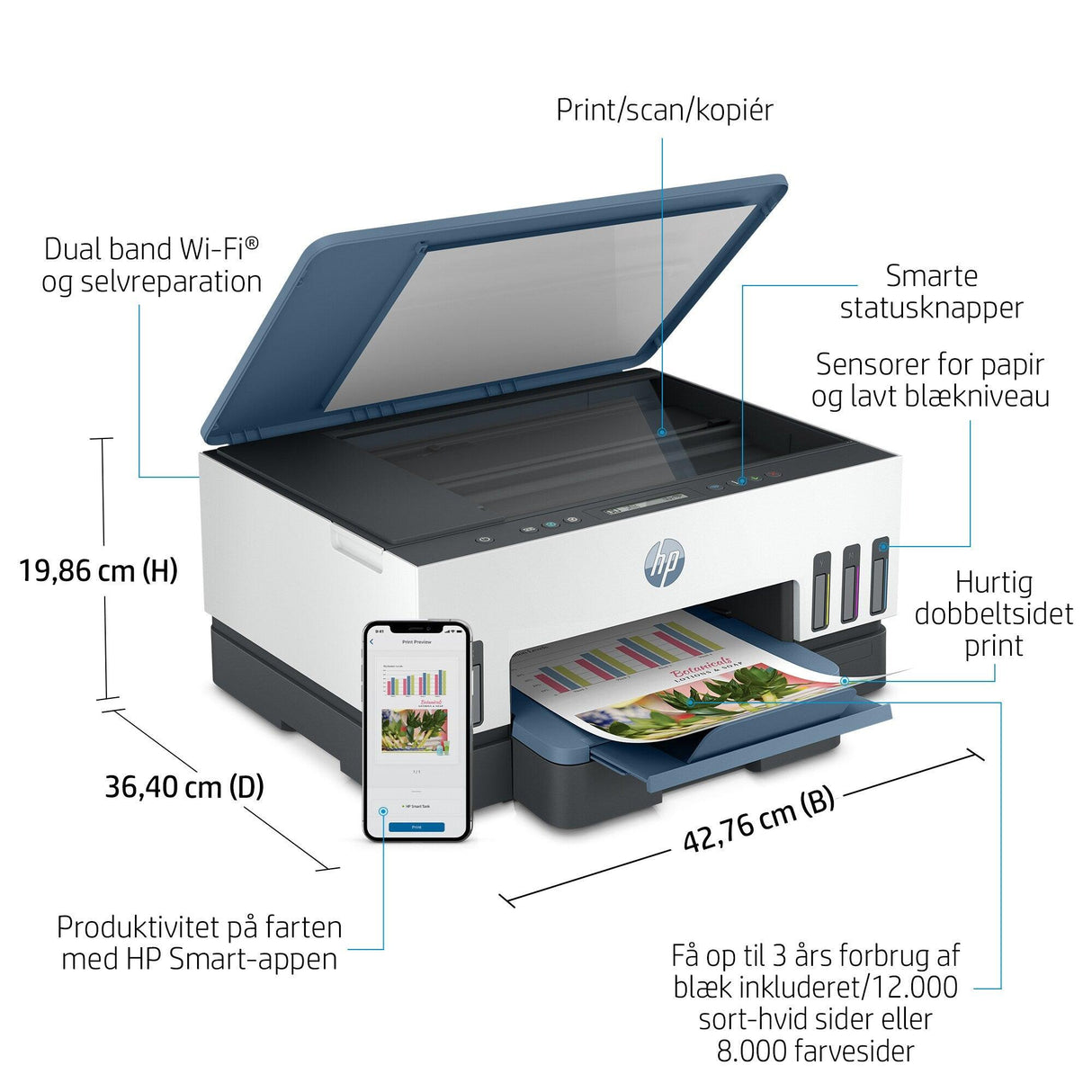 HP Smart Tank 7006 All-in-One, Farve, Printer til Udskriv, scan, kopiér, trådløs, Scan til PDF - DANVIVO